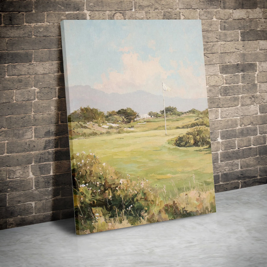 Golf Course Canvas Wall Art | Vintage Golf Landscape Painting | Premium Canvas Print | Gift for Golfer and Man Cave Decor