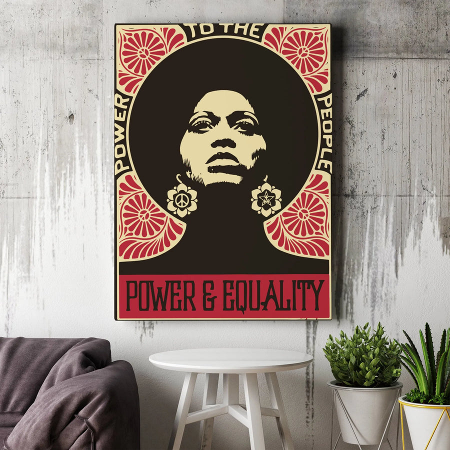 Power To The People Canvas Art | Vintage Retro Afro Woman Poster | Premium Gallery Wrap Wall Decor | Social Justice Gift For Her