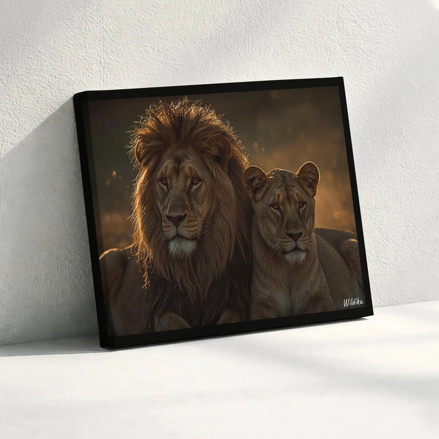 Lion and Lioness Canvas Wall Art | Majestic Wildlife Photography Portrait | Premium Gallery Wrapped Canvas | Large Living Room Decor Gift for Animal Lovers