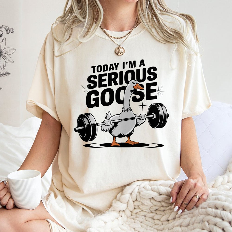 Serious Goose Lifting T-Shirt | Funny Workout Weightlifter Design | Premium 100% Cotton Tee | Gym Lover Gift for Men and Women