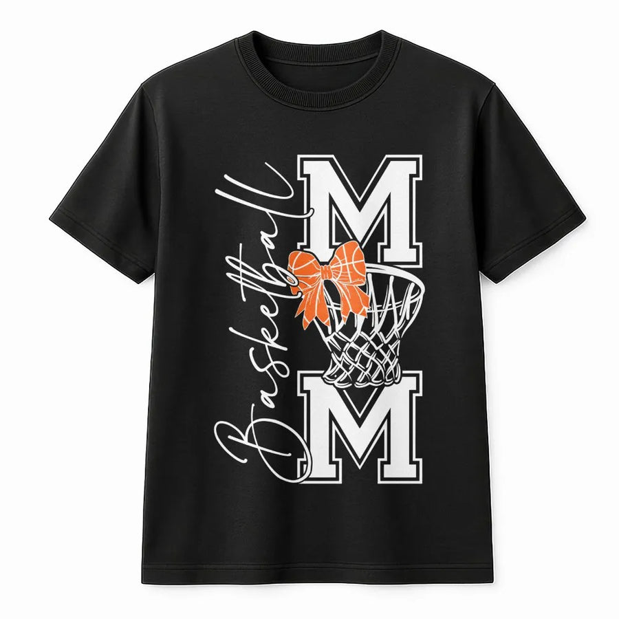 Basketball Mom T-Shirt | Sporty Bow Graphic Design | Premium Cotton Tee | Game Day Outfit Gift for Basketball Mama