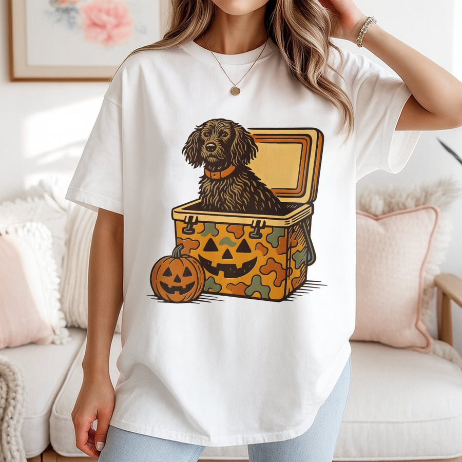 Boykin Spaniel Halloween T-Shirt | Hunting Dog In Camo Cooler Graphic | 100% Cotton Premium Tee | Funny Spooky Gift For Dog Lovers & Hunters
