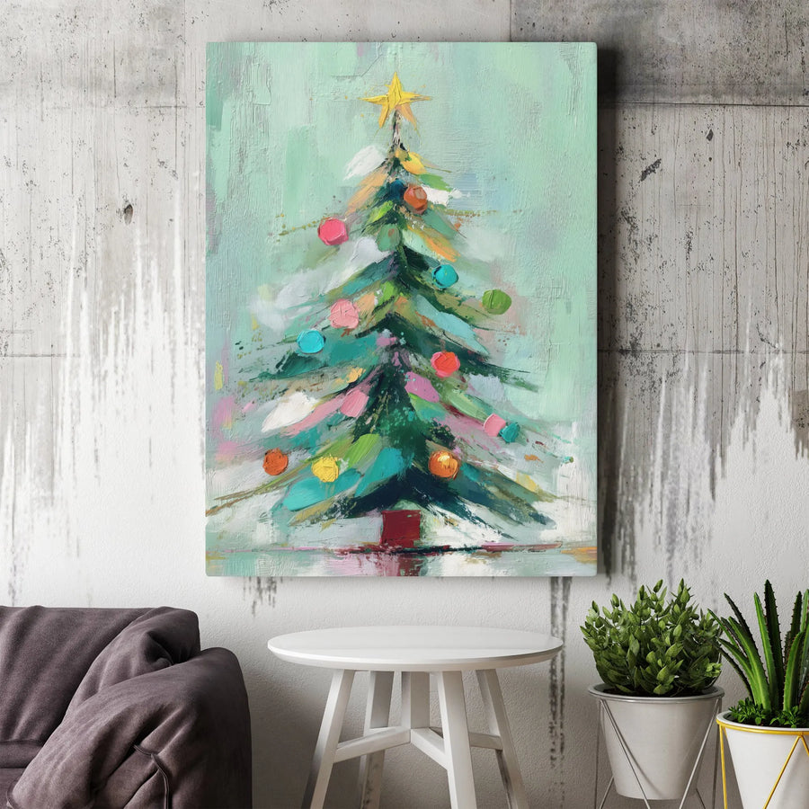 Abstract Christmas Tree Canvas Art | Impressionist Holiday Wall Decor | Gallery Wrapped Premium Print | Festive Modern Home Gift