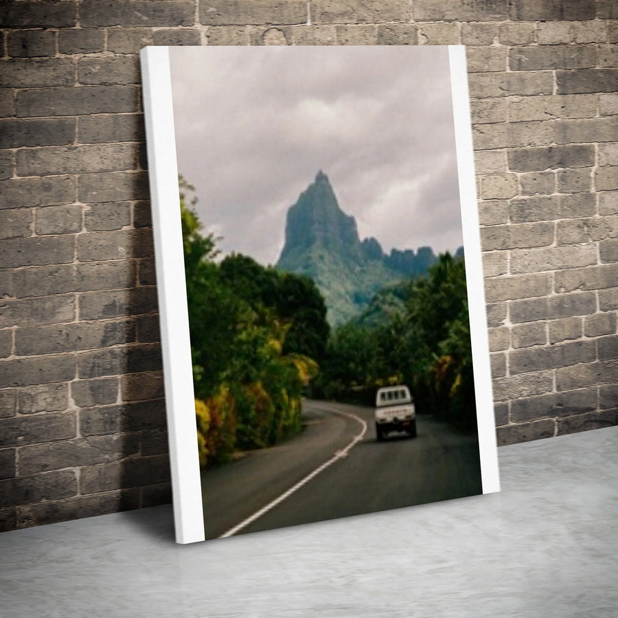 Moorea Mountain Vertical Canvas | Tropical Road Landscape Print | Thick Gallery Wrap Art | Premium Wall Decor Gift for Traveler