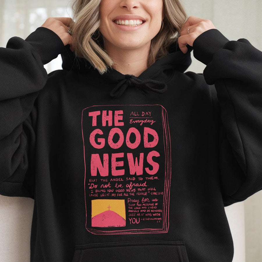 The Good News Christian Hoodie | Scripture Verse Graphic Print | Premium Cotton-Poly Blend | Faith-Based Aesthetic Apparel Gift for Believers