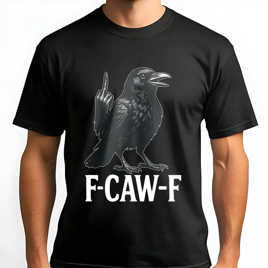 F-CAW-F Raven Graphic T-Shirt | Funny Sarcastic Bird Middle Finger | Premium Soft Cotton | Edgy Dark Humor Gift For Men And Women