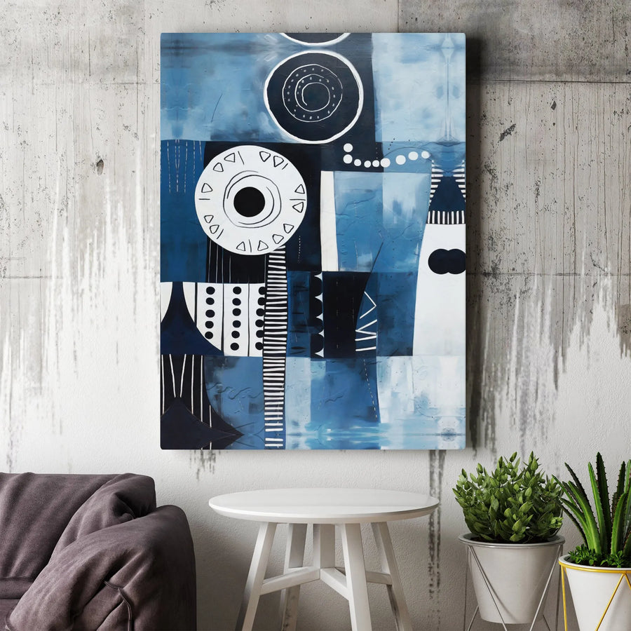 Abstract Canvas Wall Art | Blue and White Geometric Shapes | Premium Frameless Gallery Wrap | Modern Office & Living Room Decor