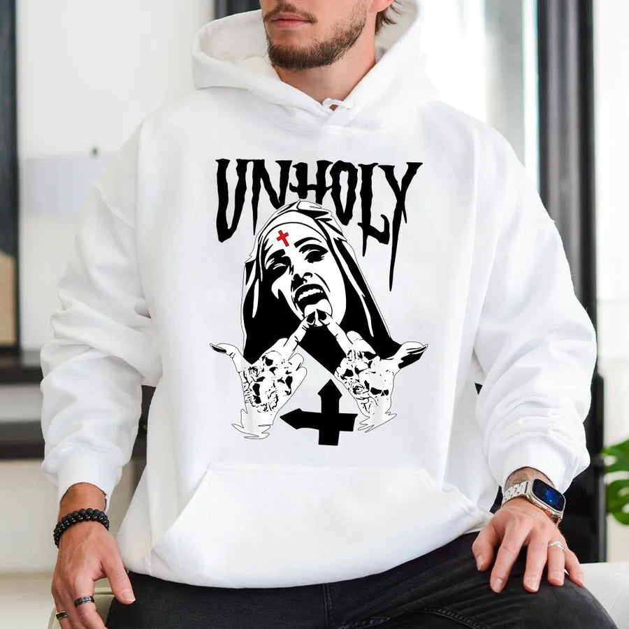 Unholy Nun Graphic Hoodie | Edgy Goth Streetwear Artwork | Premium Cotton Blend | Gift for Alternative Fashion Lovers