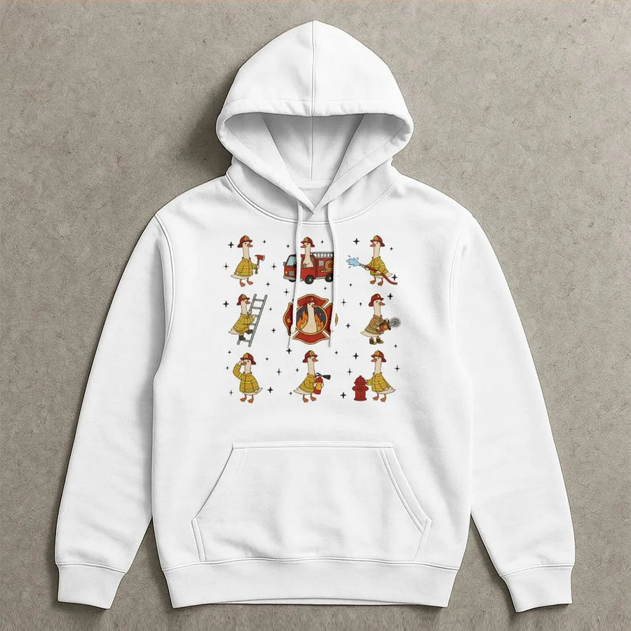 Silly Goose Firefighter Hoodie | Funny Fire Dept Meme Graphic Sweatshirt | Premium Cotton-Blend | Gift for Fireman & Retired Firefighter