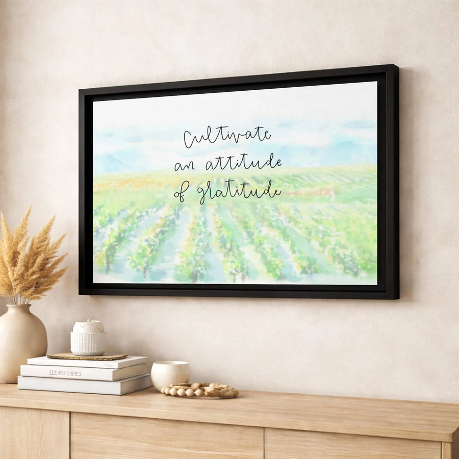 Cultivate Gratitude Quote Canvas Wall Art | Watercolor Vineyard Landscape Print | Premium 1.25-Inch Gallery Wrap | Inspirational Home Decor Gift