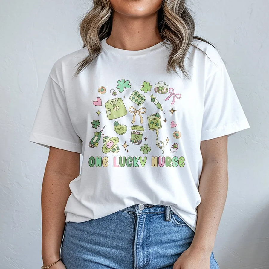 One Lucky Nurse T-Shirt | St. Patrick's Day Medical Design | Premium Soft Cotton | Cute Shamrock Gift for Nurses & Nursing Students