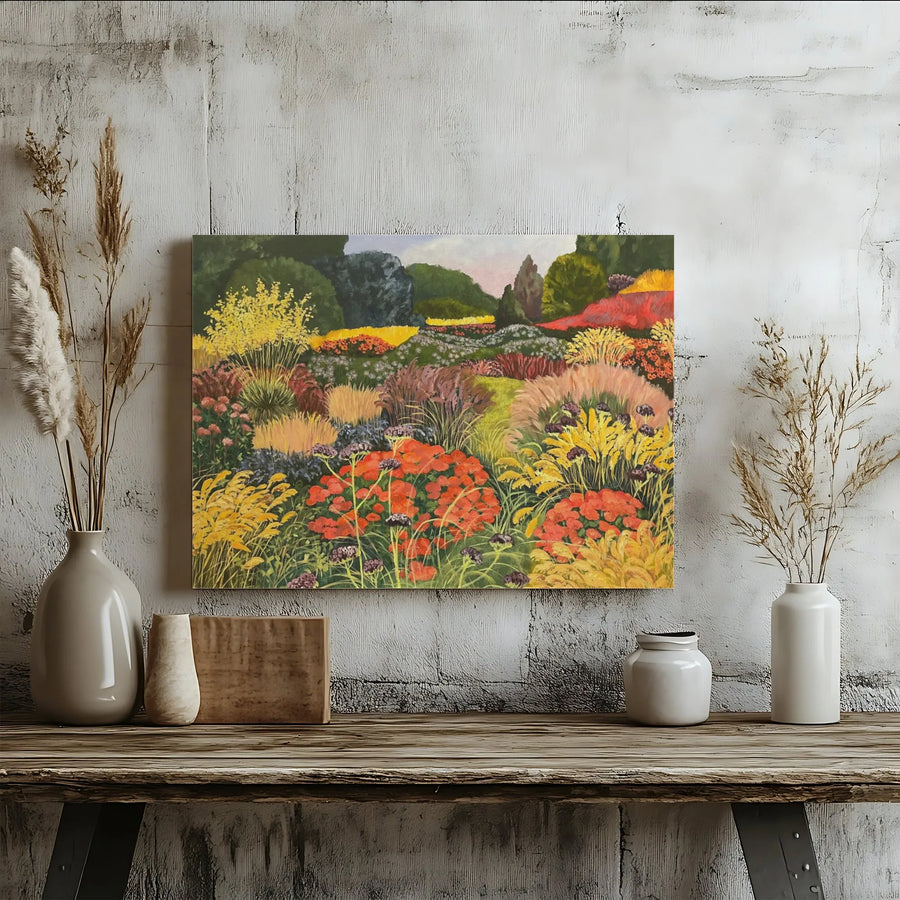 Flower Garden Canvas Wall Art | Vibrant Wildflower Meadow Painting Print | Premium Fade-Resistant Canvas | Living Room & Bedroom Decor Gift