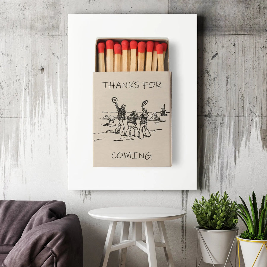 Thanks For Coming Vertical Canvas | Vintage Sailor Matchbox Illustration | Premium Thick Gallery Wrap | Funny Entryway and Bathroom Decor Gift