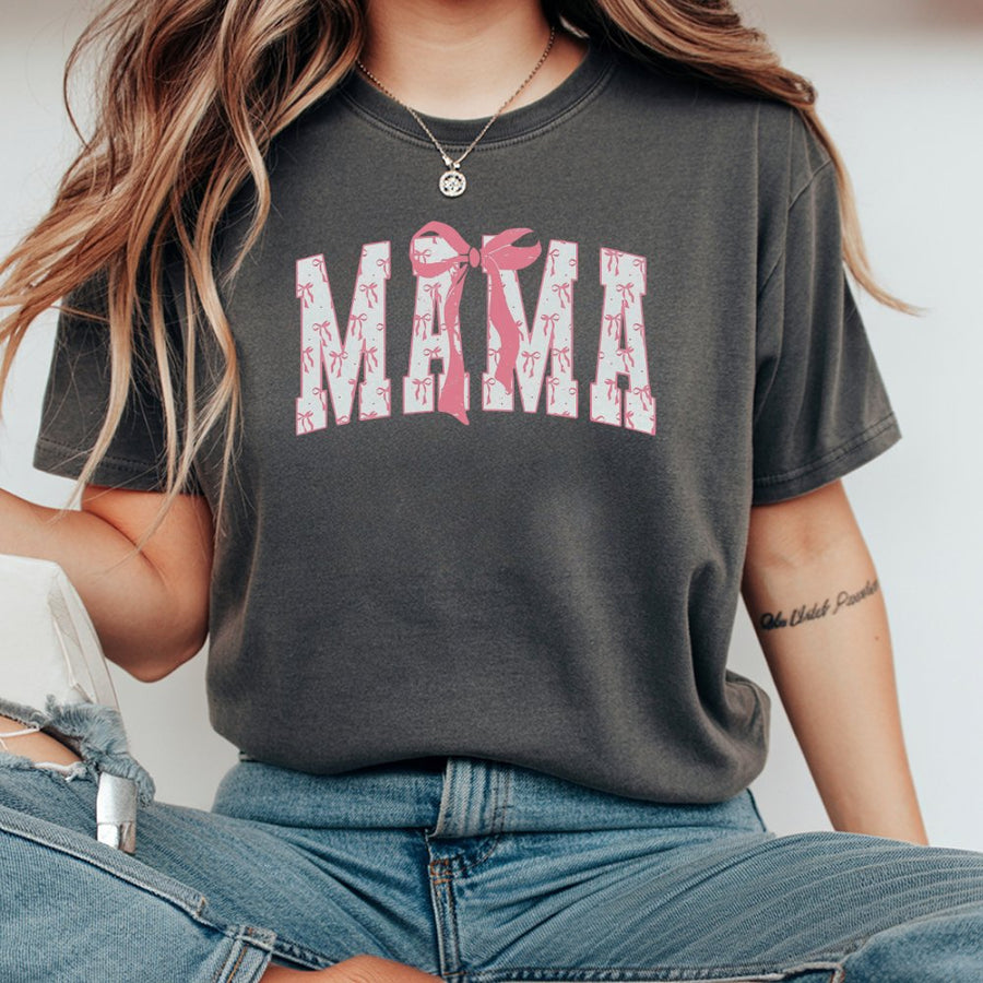 Mama T-Shirt With Pink Bow Design | Aesthetic Girly Graphic Tee | Premium 100% Cotton Comfort | Trendy Mother's Day 2026 Gift For Mom