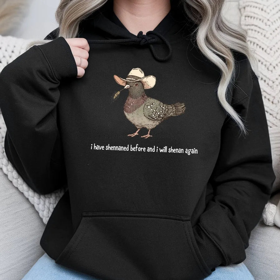 Cowboy Pigeon Hoodie | Funny Shenanigans Quote Sweatshirt | Premium Cotton Blend | Gift for Western Bird Lover