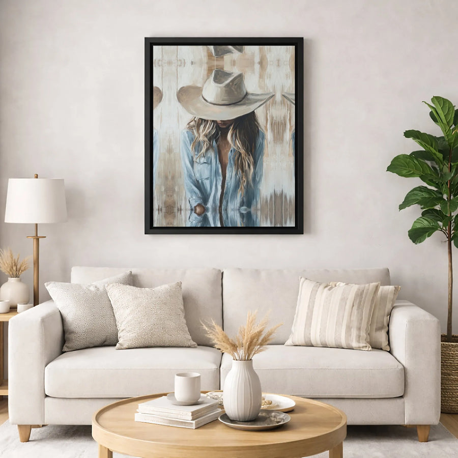 Western Cowgirl Canvas Wall Art | Moody Oil Painting Style | Premium 1.25-Inch Gallery Wrap | Southwestern Home Decor Gift