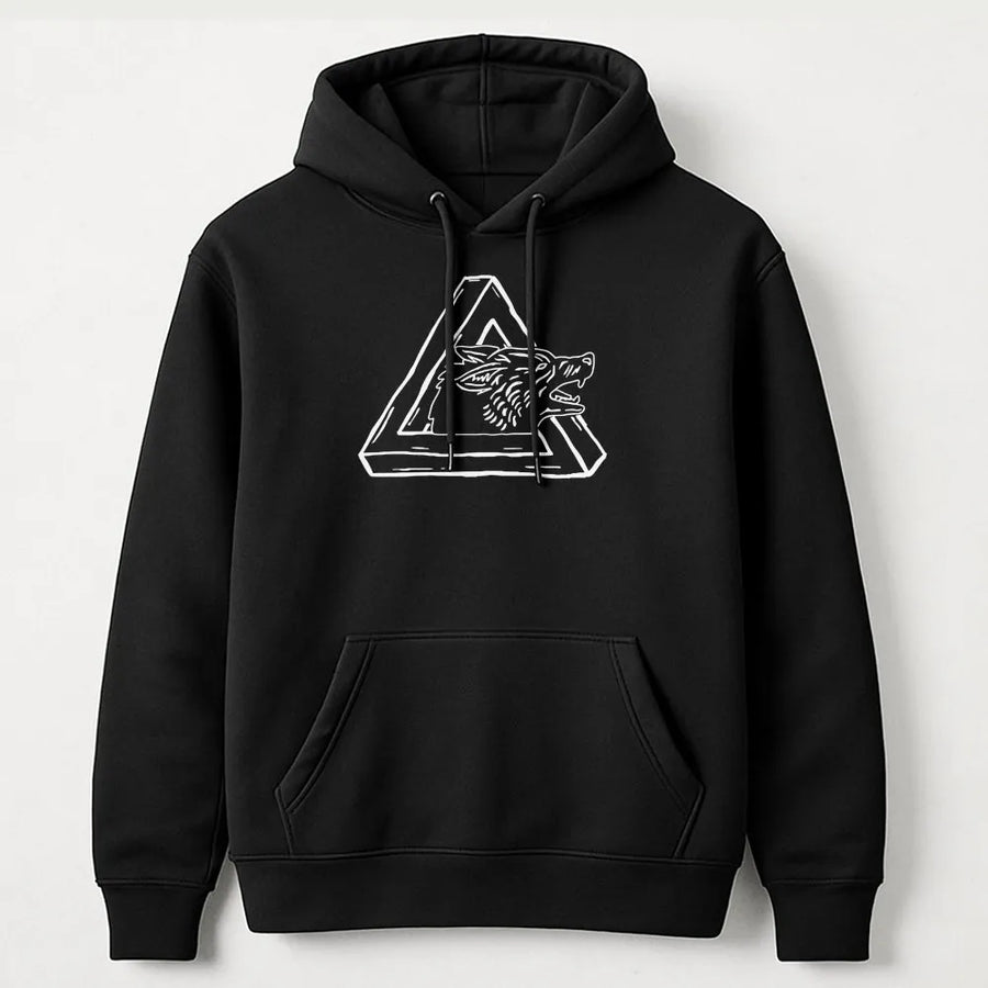 Geometric Wolf Hoodie | Impossible Triangle Optical Illusion Art | Soft Cotton Blend Sweatshirt | Gift for Wildlife Lovers, Unisex Pullover