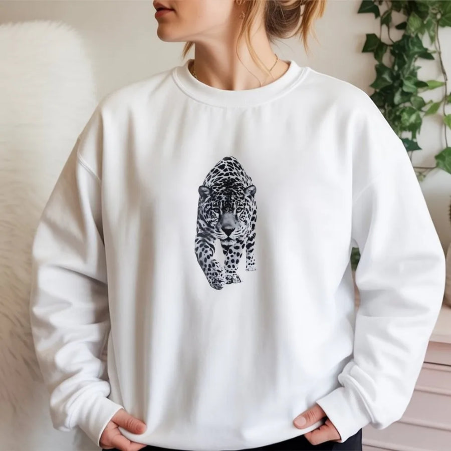 Leopard Graphic Sweatshirt | Realistic Wild Cat Wildlife Design | Soft Cotton Blend Premium Pullover | Unisex Gift for Nature Lovers