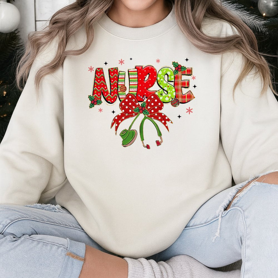 Christmas Nurse Sweatshirt | Plaid Stethoscope Holiday Design | Premium Cotton Blend | Funny Nurse Gift for Her Nursing School Graduation