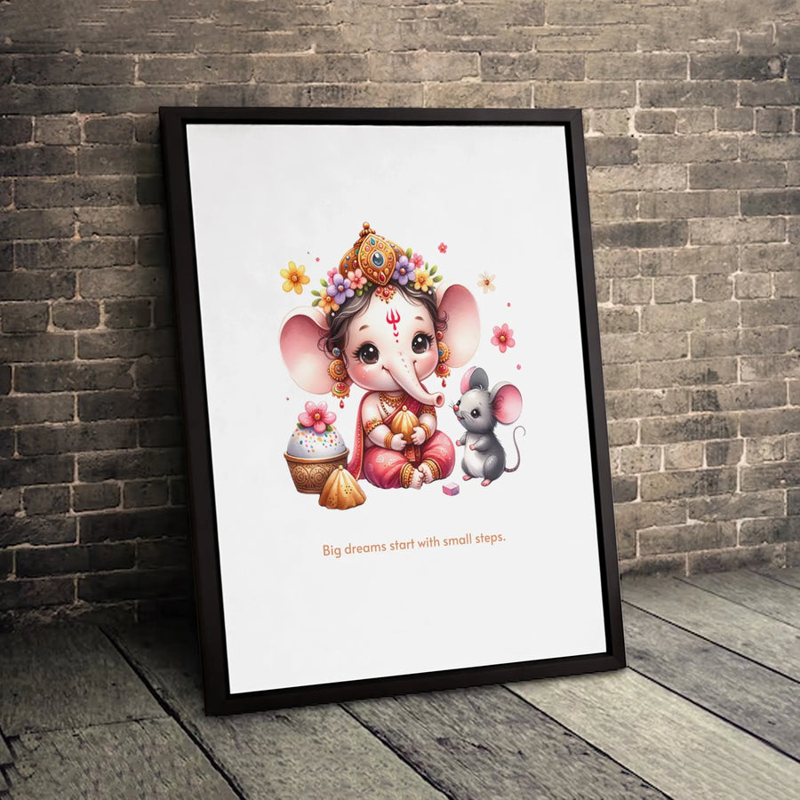 Baby Ganesha Canvas Print | Spiritual Motivational Wall Art | Premium Fade-Resistant Gallery Wrap | Gift for Nursery or Meditation Room Decor