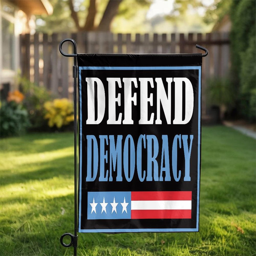 Defend Democracy Garden Flag | Double Sided Patriotic Yard Decor | Weather-Resistant Polyester | Statement Gift for Home & Garden