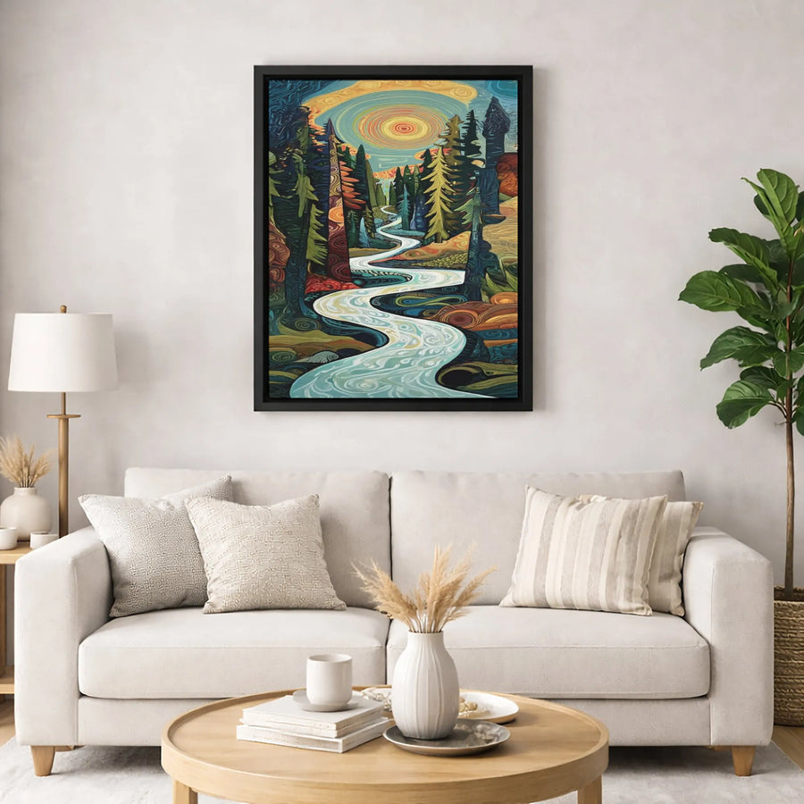 Abstract Forest River Canvas Wall Art | Whimsical Nature Landscape Print | Premium Gallery Wrapped Decor | Modern Home Office Gift Idea