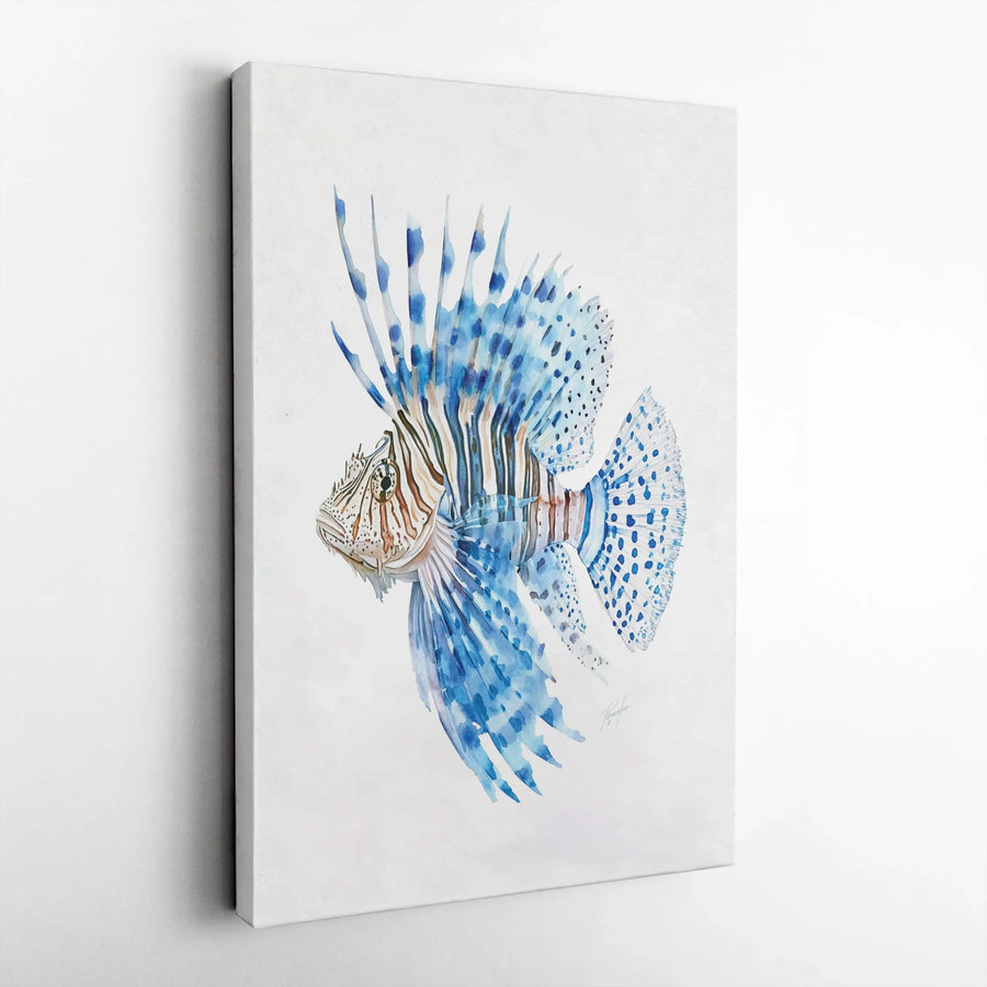 Lionfish Watercolor Canvas Wall Art | Vibrant Marine Life Illustration | Premium Gallery Wrapped Canvas | Coastal Home Decor Gift for Ocean Lover