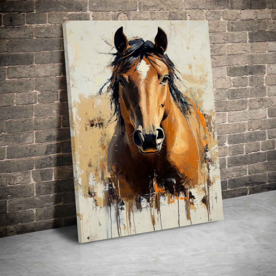 Brown Horse Canvas Wall Art | Abstract Equine Portrait | Premium Fade-Resistant Gallery Print | Rustic Modern Farmhouse Home Decor Gift
