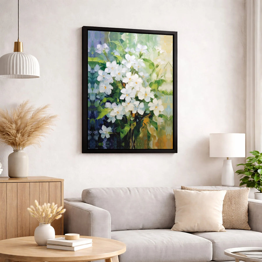 Abstract White Floral Canvas Print | Modern Palette Knife Flower Bouquet Art | Gallery Quality Wall Decor | Premium Botanical Home Gift