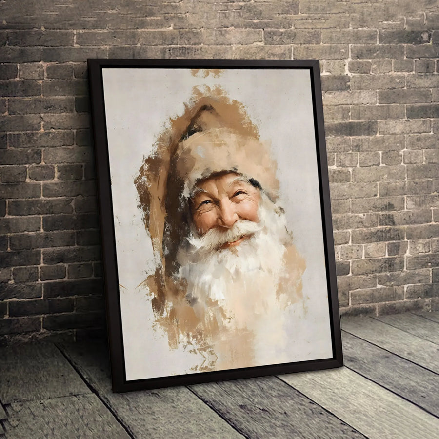 Smiling Santa Claus Portrait Canvas Art | Abstract Rustic Oil Style | Premium 1.25-Inch Gallery Wrap | Festive Holiday Wall Decor Gift