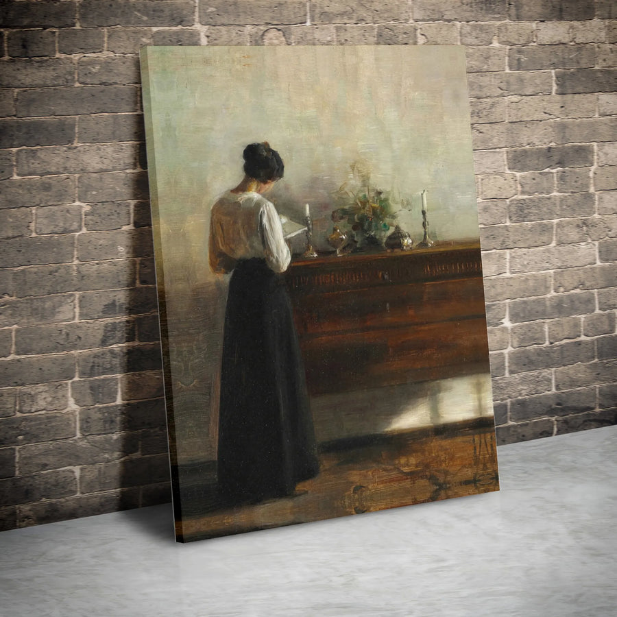Vintage Woman Reading Canvas Print | Dark Academia Aesthetic Painting | Premium Gallery Wrapped Canvas | Living Room & Library Wall Decor