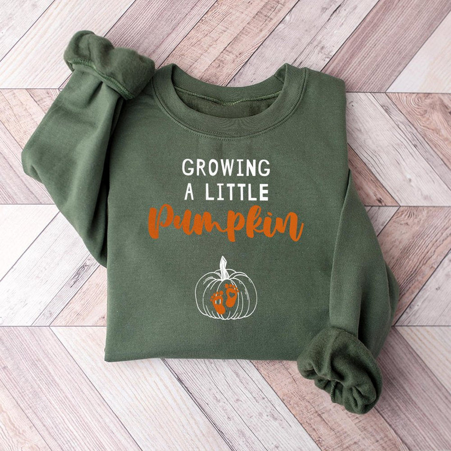 Growing A Little Pumpkin Sweatshirt | Fall Pregnancy Announcement Graphic | Cotton Blend Comfort | Trendy Autumn Expecting Mom Gift
