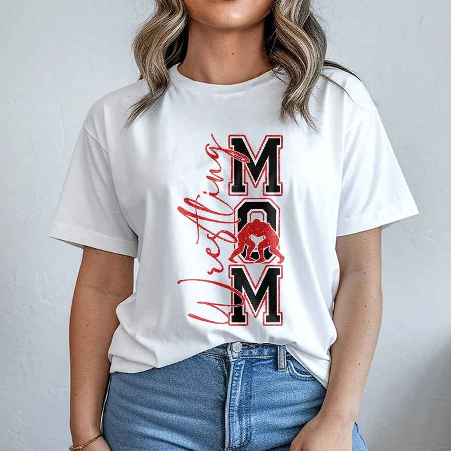 Wrestling Mom T-Shirt | Varsity Letter Style Graphic | Premium Cotton Unisex Crewneck | Perfect Game Day Gift for Wrestling Fans
