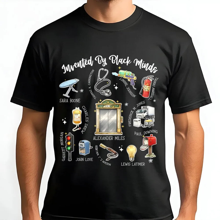 Invented By Black Minds T-Shirt | Black Inventors History Graphic Tee | 100% Cotton Premium Apparel | Gift For Teachers Students Activists