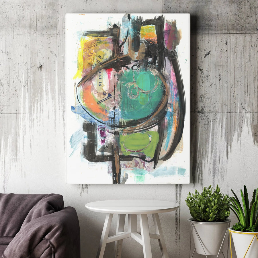 Abstract Expressionist Vertical Canvas | Colorful Mixed Media Wall Art | Premium Gallery Wrapped Print | Modern Home & Office Decor Collector's Gift