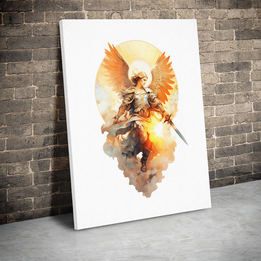 Archangel Michael Canvas Wall Art | Warrior Angel Religious Painting | Premium Gallery Wrap Decor | Spiritual Gift for Home Office