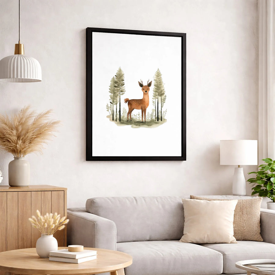 Watercolor Deer Canvas Wall Art | Woodland Forest Animal Nursery Decor | Premium Gallery-Wrapped Print | Minimalist Baby Room Gift