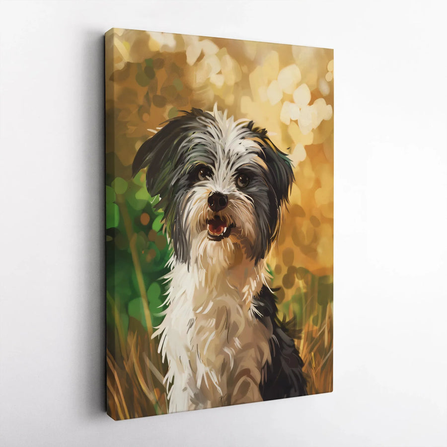 Dog Wall Art Canvas Print | Artistic Painterly Black and White Puppy Portrait | 1.25 Inch Gallery Wrap | Premium Home Decor Gift for Dog Lovers