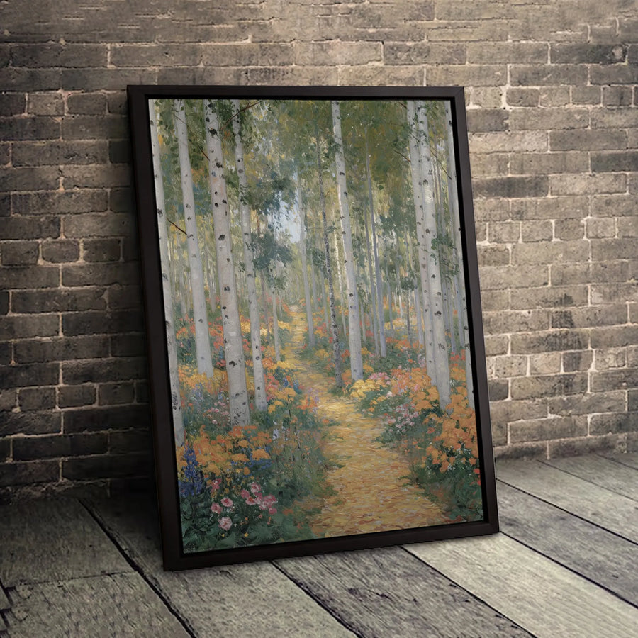 Aspen Forest Canvas Art | Colorful Wildflower Woodland Path Print | Premium 1.25 Inch Gallery Wrap | Nature Home Decor Wall Art