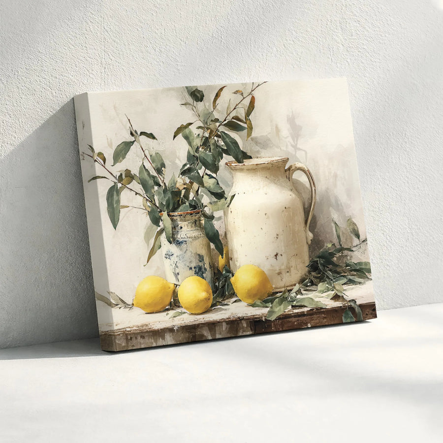 Lemon Still Life Wall Art | Rustic Farmhouse Kitchen Decor | Premium Fade-Resistant Canvas | Mediterranean Botanical Home Print