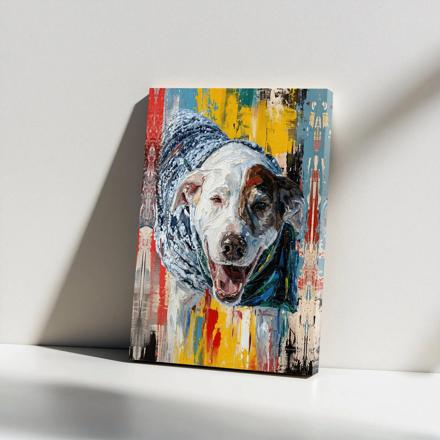 Colorful Dog Canvas Wall Art | Abstract Impasto Oil Painting Style | Premium Gallery Wrap Print | Unique Animal Lover Gift & Home Decor