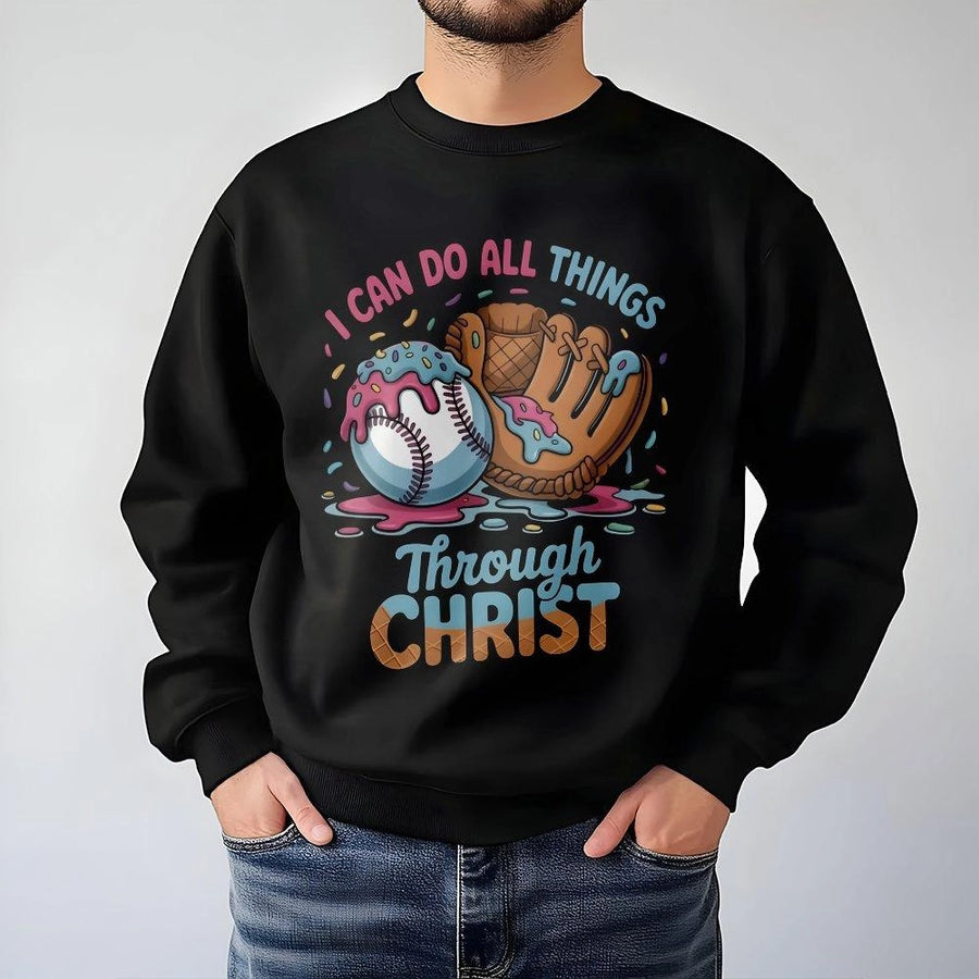 I Can Do All Things Through Christ Baseball Sweatshirt | Ice Cream Drip Sport Design | Premium Cotton Blend | Faith Based Gift For Baseball Players