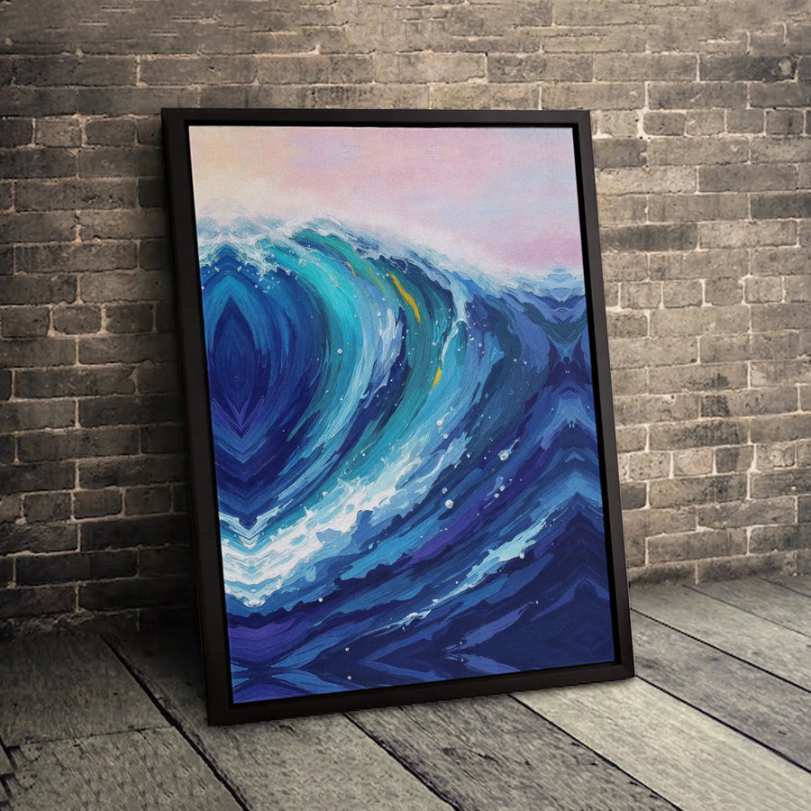 Abstract Ocean Wave Canvas Wall Art | Deep Blue Sea Expressionist Print | Premium Gallery-Wrapped Decor | Coastal Home Office Living Room Gift
