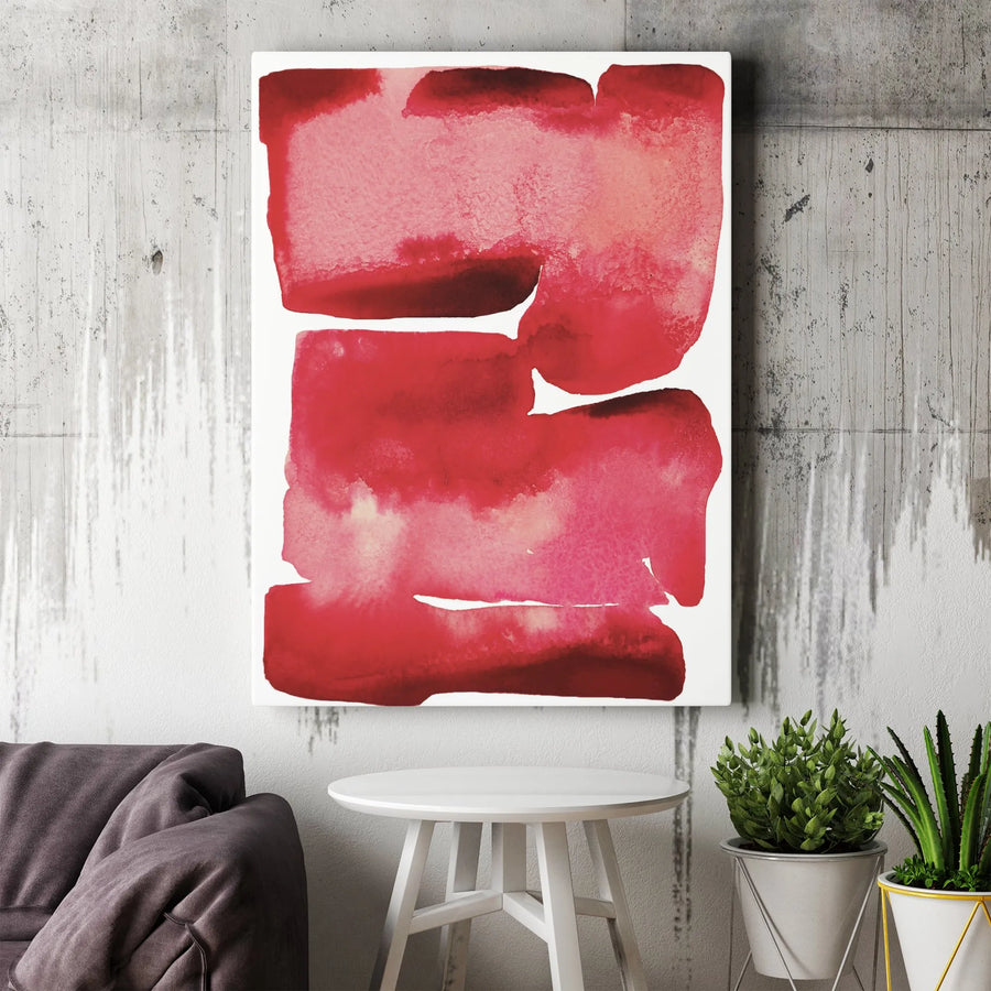 Abstract Red Watercolor Vertical Canvas | Minimalist Persimmon Color Block Art | Premium Thick Gallery Wrap Canvas | Modern Living Room Wall Decor Gift