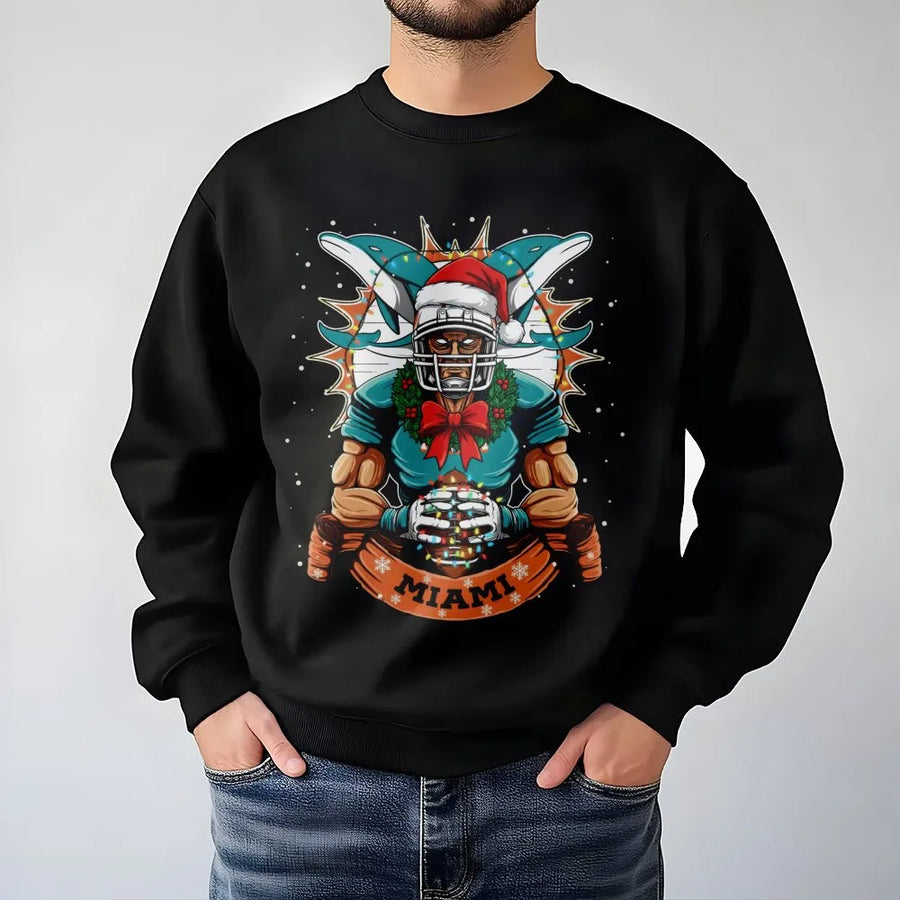 Christmas Miami Football Sweatshirt, Football Dolphin Player Sweatshirt, Sports Apparel, Classic Sweatshirt, Graphic Printed