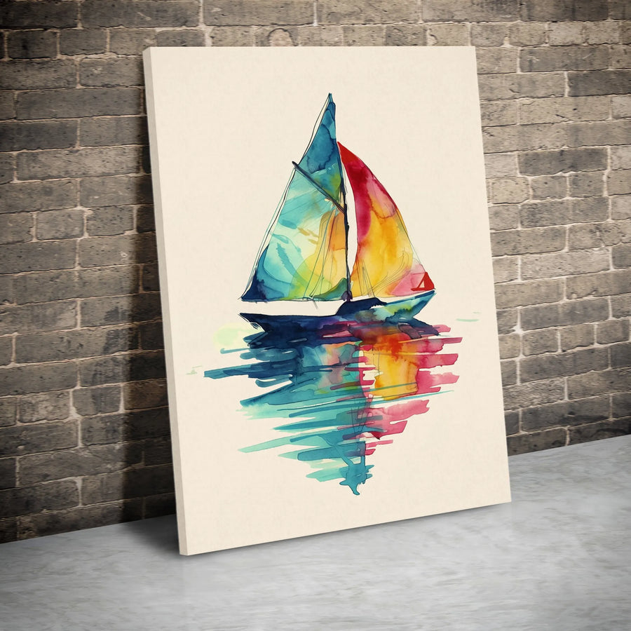 Watercolor Sailboat Canvas Wall Art | Colorful Abstract Nautical Decor | Premium Fade-Resistant Gallery Wrap | Modern Coastal Home Gift