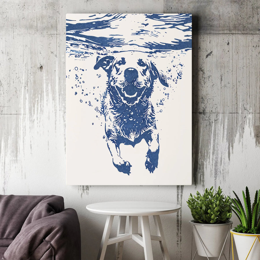 Labrador Retriever Canvas Wall Art | Swimming Dog Underwater Illustration | Premium Gallery Wrapped Decor | Gift for Dog Lovers