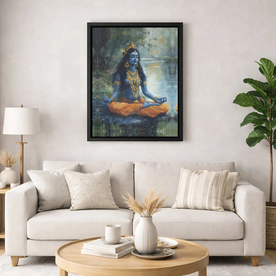 Hindu Goddess Meditation Canvas Wall Art | Serene Lotus Pose Deity Print | 1.25" Gallery Wrapped Canvas | Spiritual Zen Decor Gift for Yoga Lovers