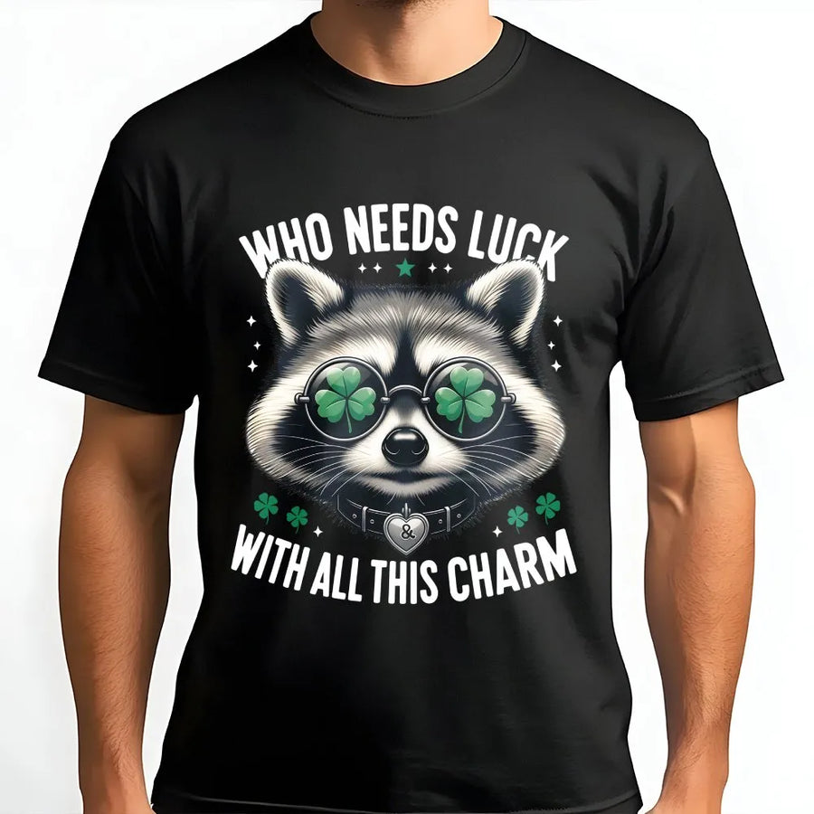 Raccoon St. Patrick's Day T-Shirt | Funny Shamrock Sunglasses Graphic | 100% Cotton Premium Tee | Cute Irish Gift for Men and Women