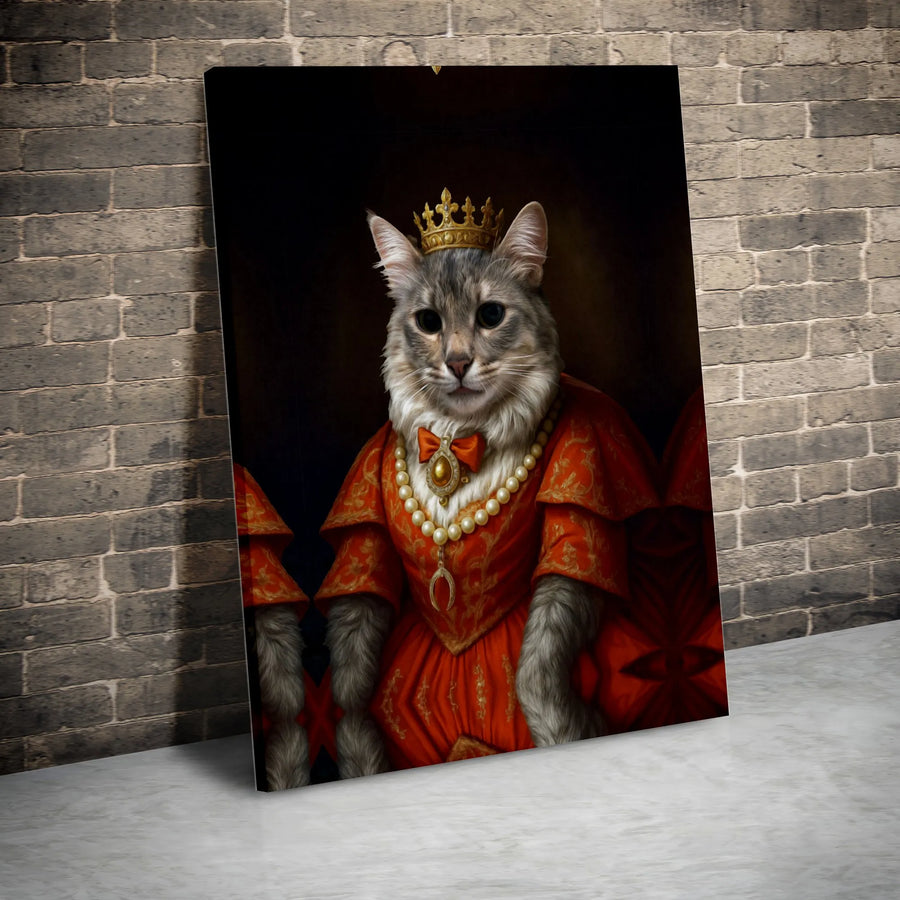 Royal Cat Queen Wall Art | Renaissance Style Tabby Portrait | Premium Gallery-Wrapped Canvas | Unique Pet Lover Gift & Home Decor